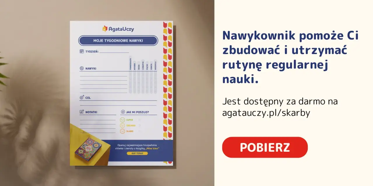 Nawykownik do nauki języka hiszpańskiego. Pomaga budować rutynę i utrzymać regularność. Pobierz za darmo!