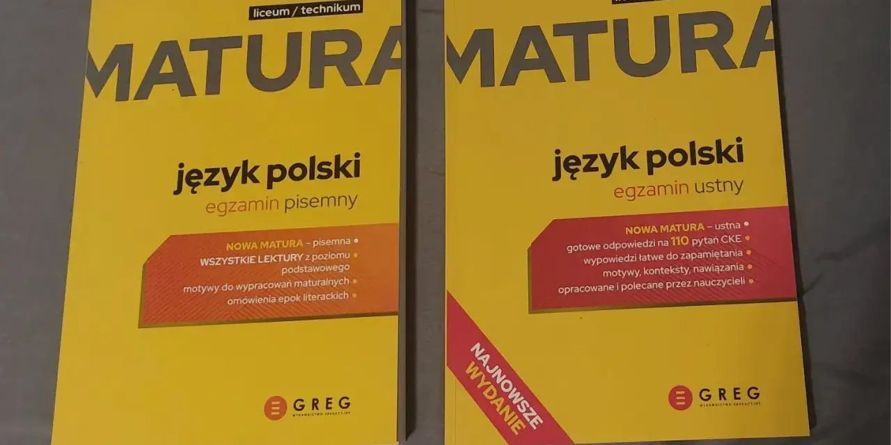 Dwie książki do matury z polskiego: pisemnej i ustnej. Ta druga zawiera odpowiedzi na 110 pytań, co pomoże w przygotowaniu do egzaminu i odpowie na pytanie, ile trwa matura ustna z polskiego.
