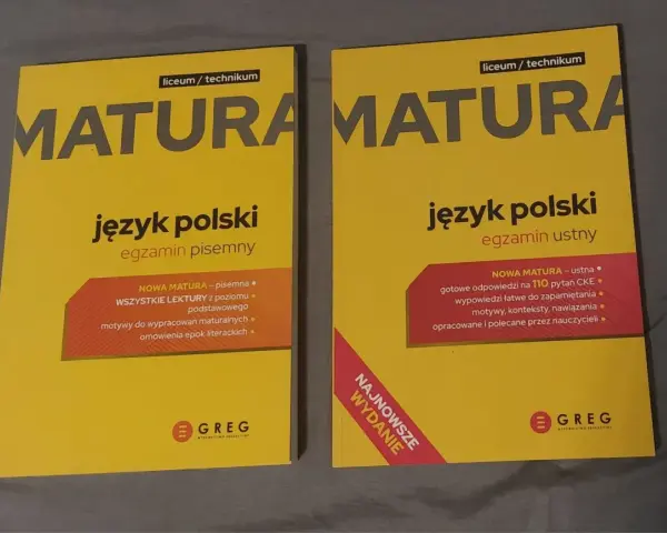 Dwie książki do matury z polskiego: pisemnej i ustnej. Ta druga zawiera odpowiedzi na 110 pytań, co pomoże w przygotowaniu do egzaminu i odpowie na pytanie, ile trwa matura ustna z polskiego.