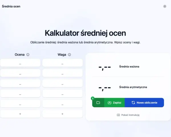 Kalkulator średniej ocen. Wpisz oceny i wagi, by obliczyć średnią. Od jakiej średniej jest 4? Sprawdź!