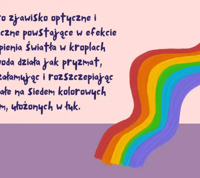 Jak powstaje tęcza? Woda działa jak pryzmat, rozszczepiając białe światło na siedem kolorowych pasm ułożonych w łuk.